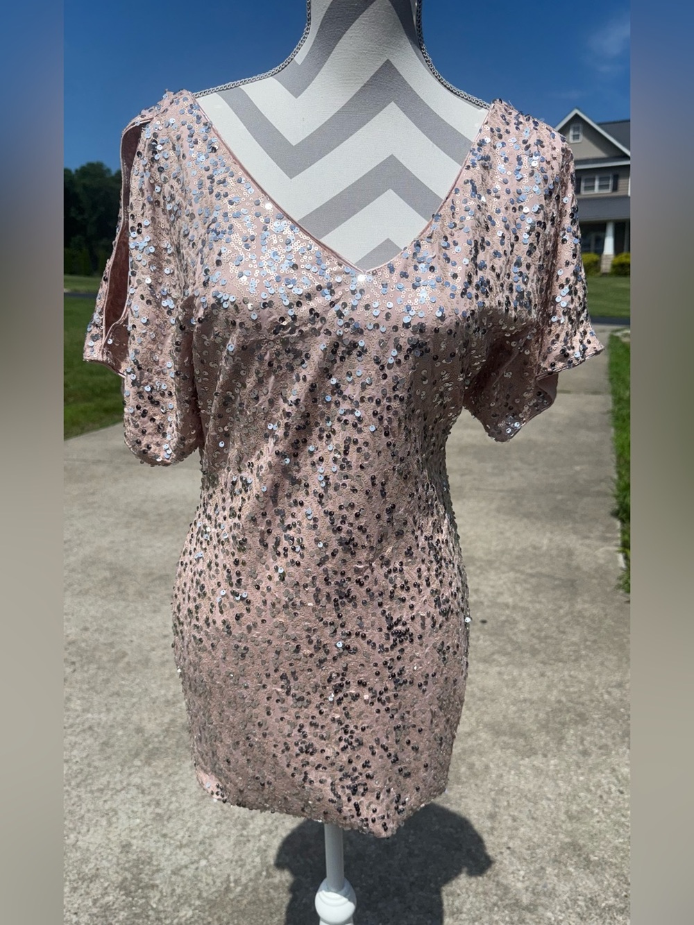 As U Wish Rose Gold Sequin V-Neck Mini Dress